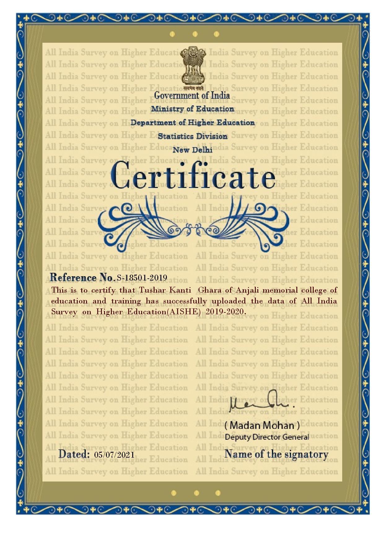 AISHE Certificate 2019-20